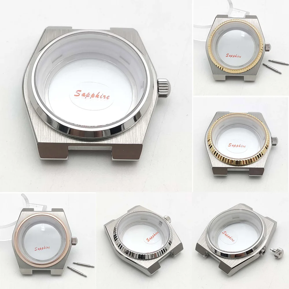 Nuevo 2025 NH35 40MM cristal de zafiro bisel estriado cajas de reloj piezas compatibles con movimiento NH35/NH36 parte trasera transparente