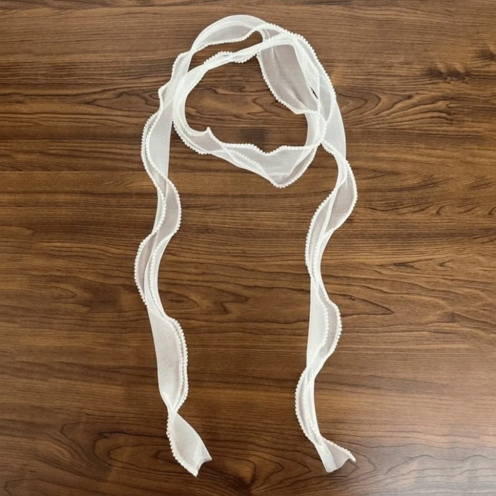 

Дышащий длинный шарф с жемчужным кружевом, легкий, для украшения шеи, белый, в пасторальном стиле, аксессуар для декора головных уборов, летний