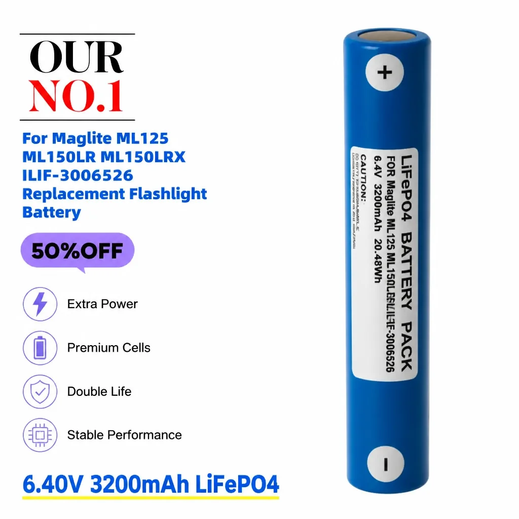 Высококачественная LiFePO4 батарея 6.40V 3200mAh ILIF-3006526, замена для фонарей Maglite ML125, ML150LR, ML150LRX