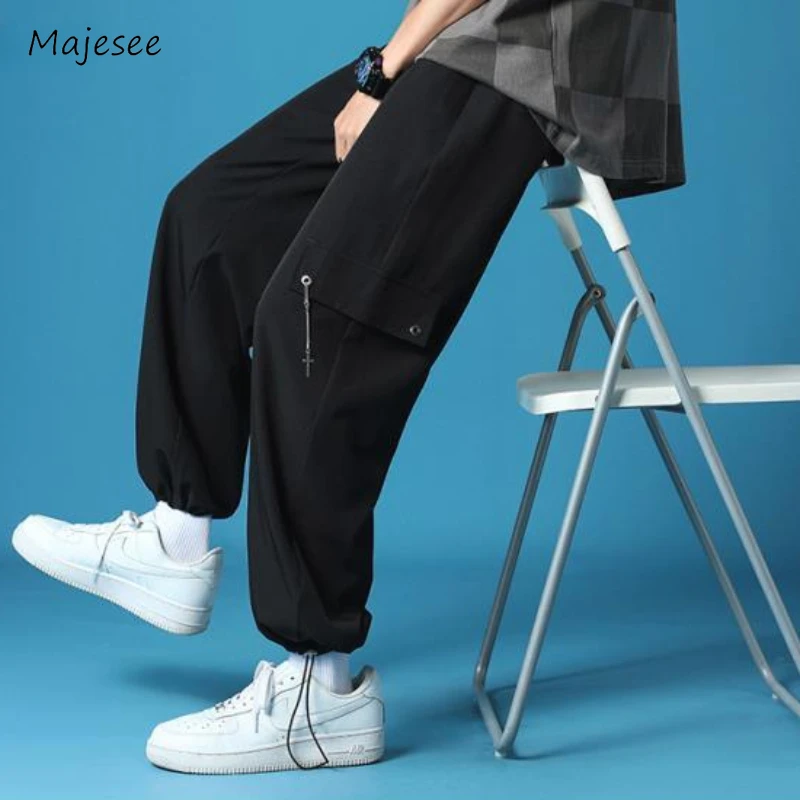 

Casual Pants Men Chic Baggy Japanese Style Harajuku Handsome Males Full Length All-match High Street Autumn Simple College Daily