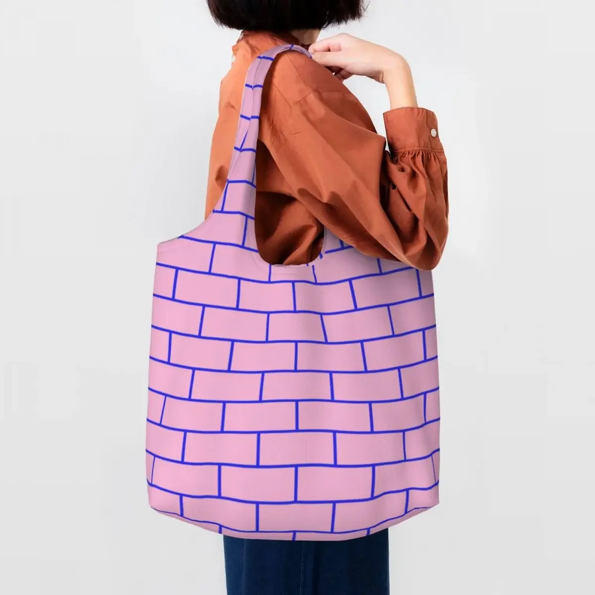 Brick House Horizontal Pink Flamingo Shopping Bag Canvas Shoulder Tote Bag Portable Street Art Eldridge Groceries Shopper Bags