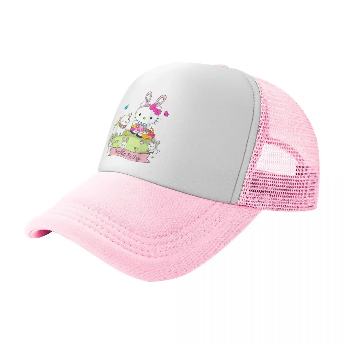 Hello Kitty And Friends Easter Scene Trucker Cap Men Dad Hat Sun Caps Fishing Hat Adjustable Snapback Caps Mesh Baseball Caps