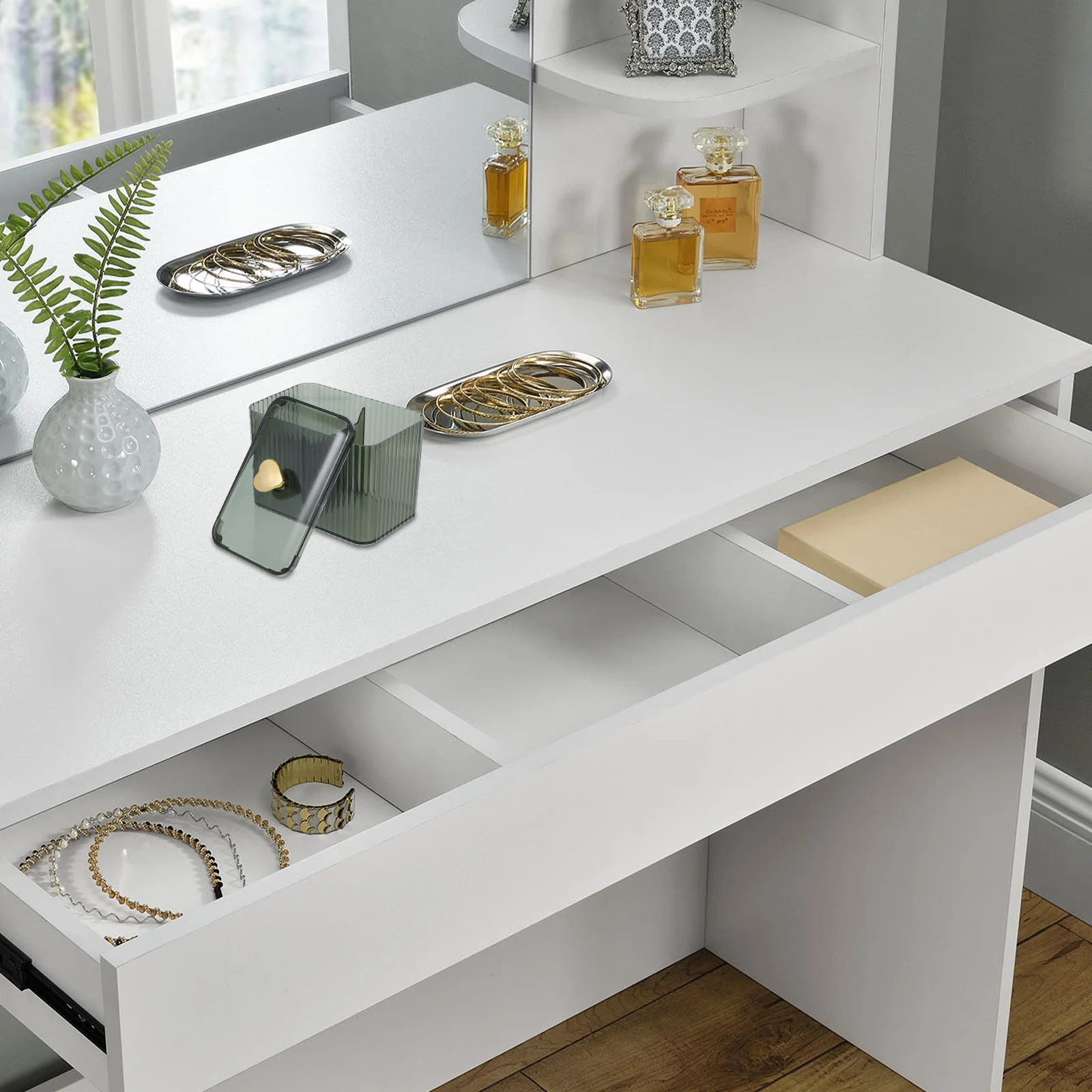 حامل وسادة قطنية، منظم مكياج شفاف، مقصورات مقسمة، تخزين أحمر الشفاه، مسحات قطنية، حاوية تخزين الحمام