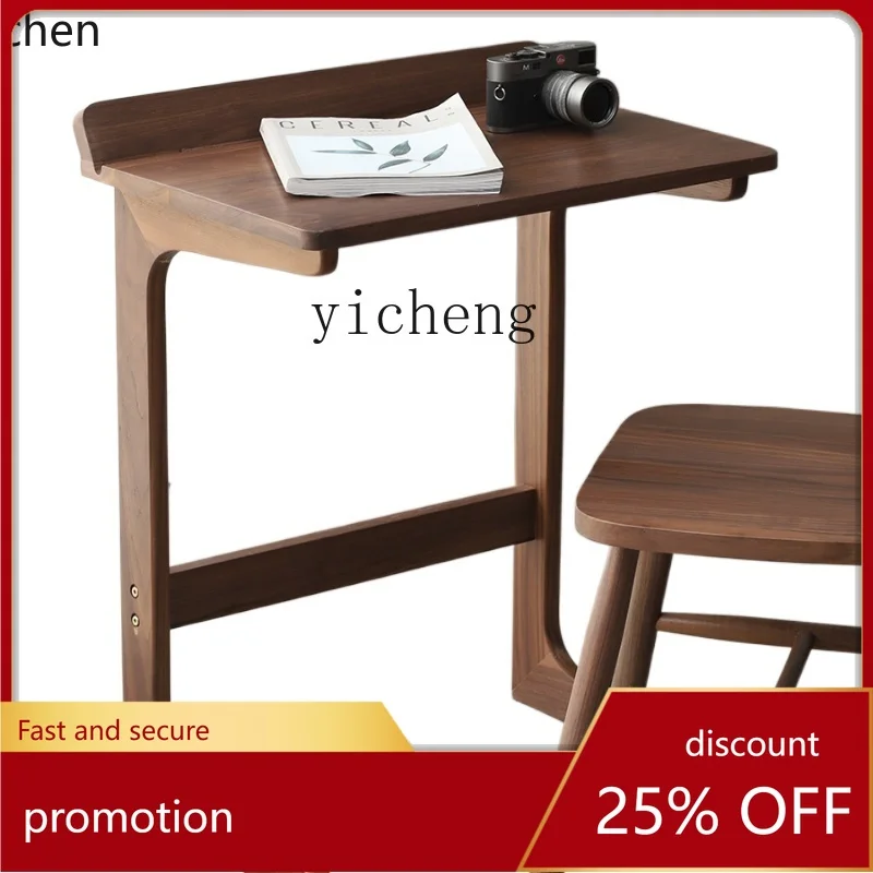 

YFY Black Walnut Solid Wood Small Desk Sofa Edge Bedroom Balcony Computer Desk