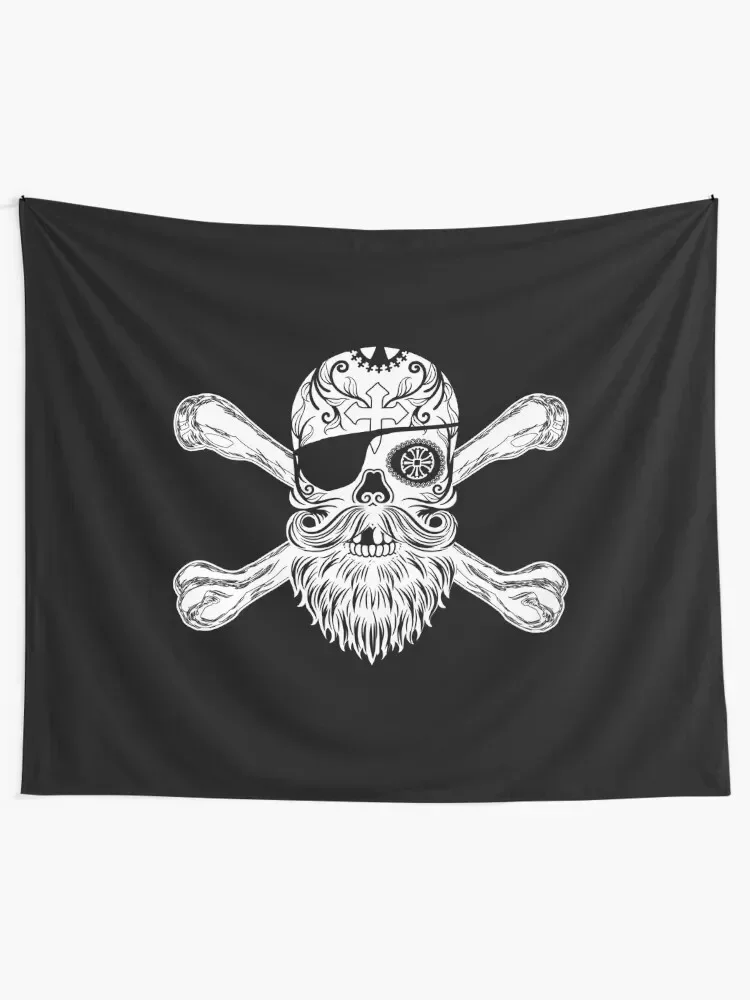 Day of the Dead Pirate Sugar Skull with Crossbones and Eye Patch Tapestry Room Design Bathroom Decor Tapestry