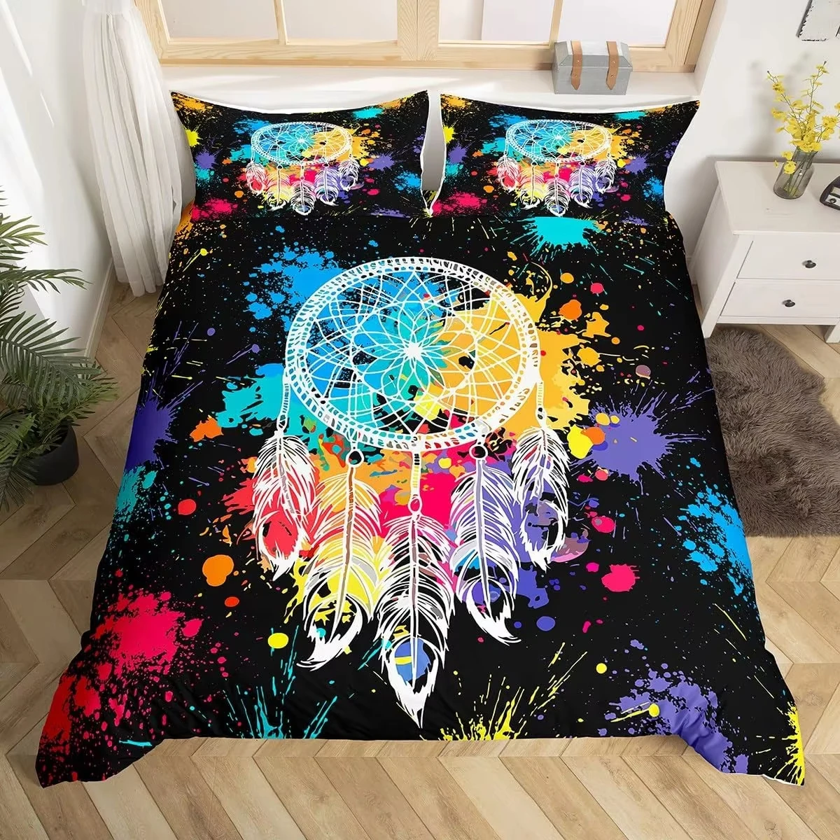 Dream Catcher Comforter Cover For Girls Women Boho Feather Duvet Cover Single Queen Exotic Bohemian Mandala Floral Bedding Set