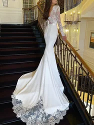 Mermaid Beading Wedding Dresses Full Sleeves Long Wedding Bride Dress Illusion Satin Dresses For Wome 2024 Vestidos De Novia