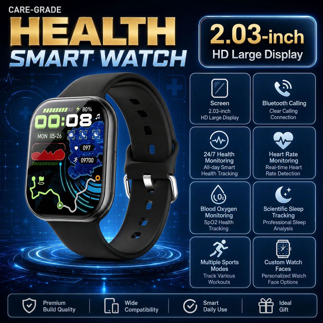 Smart Watch 9.3mm Ultra-wave Body 2.03 HD Display Information Reminder Fashionable and Versatile Bluetooth Call Smart Watch