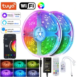 Strisce luminose a LED Rgb 5050 Sincronizzazione musicale Strisce luminose a LED Rgb Tuya Wifi Luce a nastro a LED Controllo intelligente Luci natalizie Decorazione