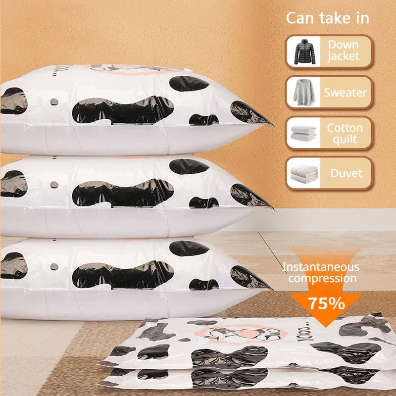 1/4 Pcs Thickened Pc Vacuum Storage Bag, Cow Pattern, Closet Space Saving 75%, Clothing Luggage Special Bag， Space Saver Bags