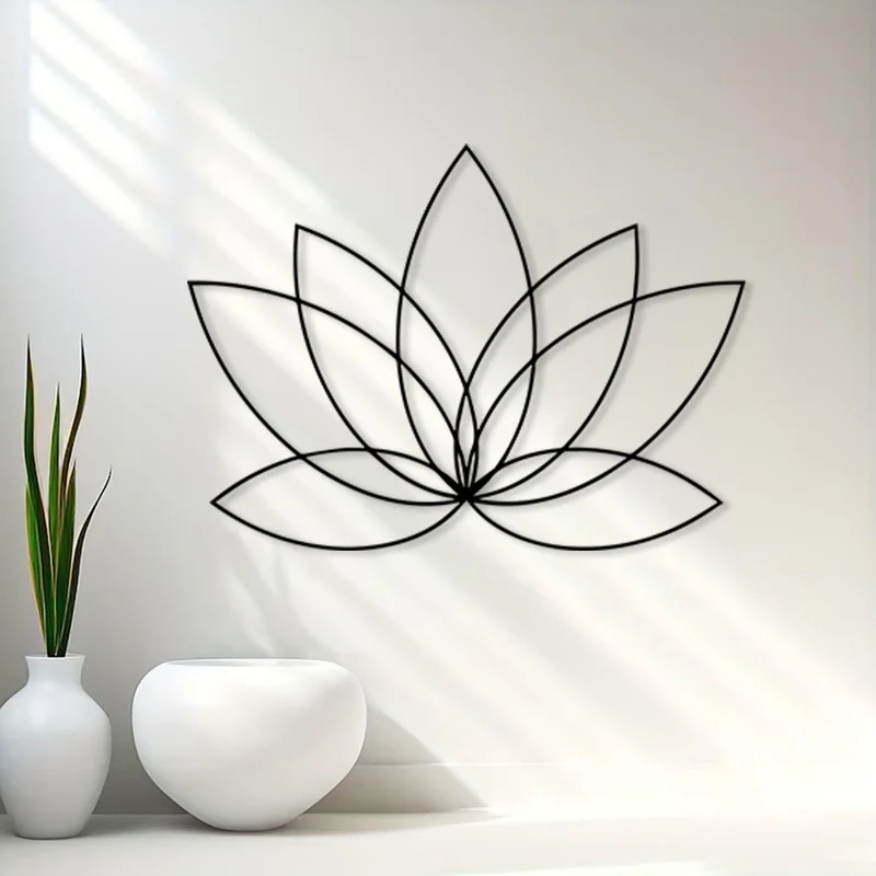 CIFBUY Wrought Iron Wall Art Zen Lotus Metal Painting Rustproof Indoor Outdoor Home Decor Meditation Room Decor
