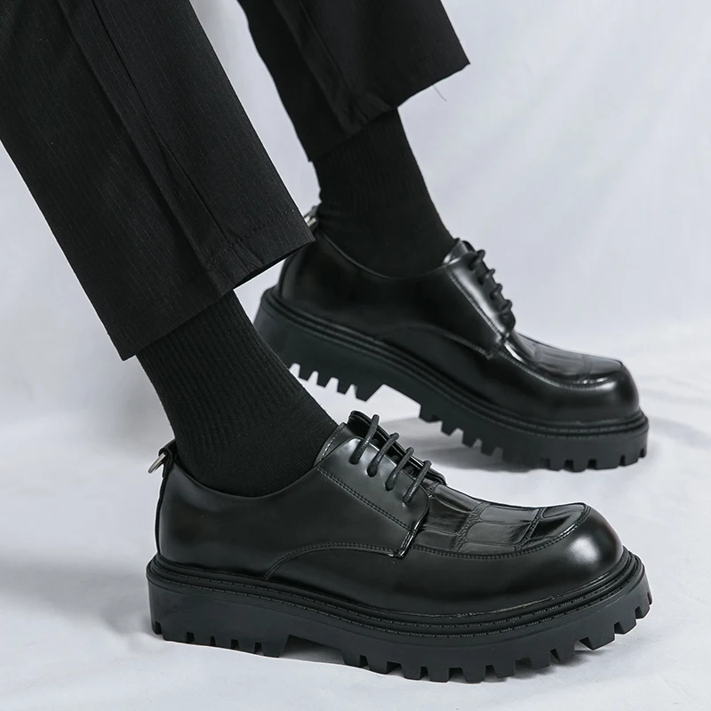 

Men's Plus Size British Style Leather Shoes - All-Season Thick-Soled Round-Toe Business Formal Shoes