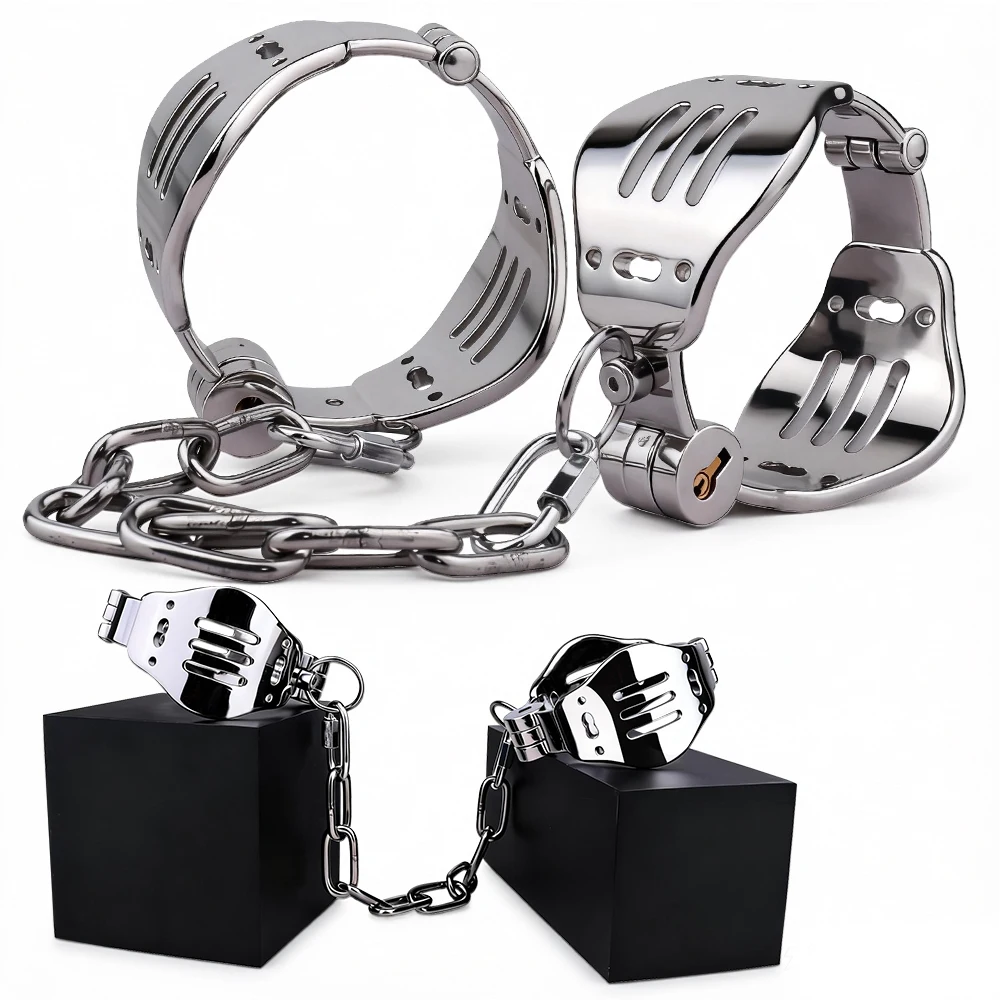 LEZEE Ankle Restraint Cuffs Wrist Restraint Chain Adult Game Play Abstinence Bed Bondage Device With Chain Lock Control Sex Toys