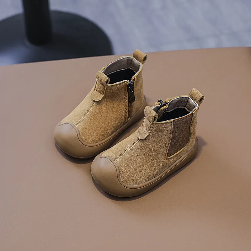 Autumn New Baby Genuine Leather Boots Boys British Style Cow Muscle Leather Boots Girls Fashion Short Boots