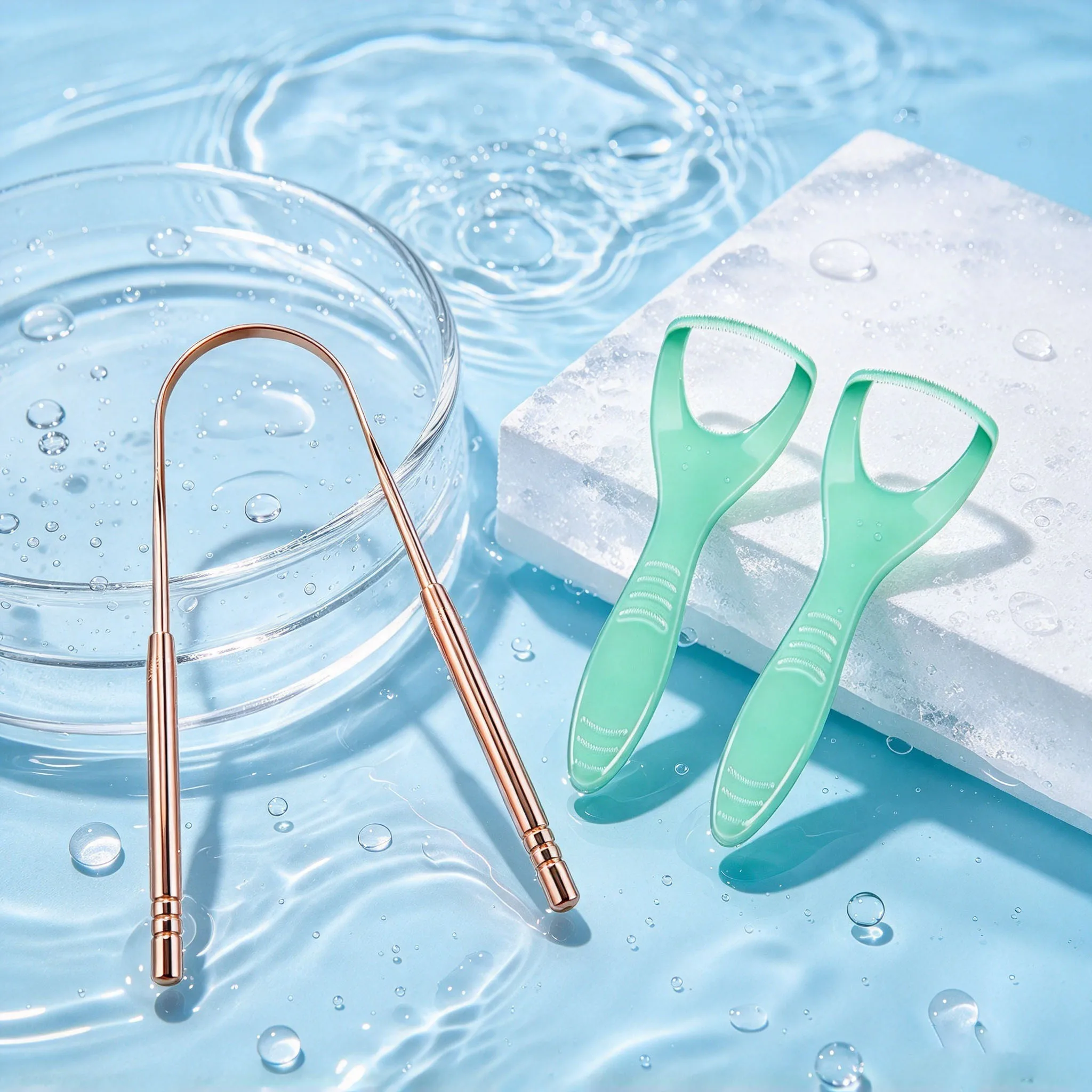 Tongue Scraper Set, Stainless Steel Tongue Scraper + Plastic Tongue Scraper, Household Tongue Cleaning Tool, Tongue Coating Cleaner, Washable, Reusable, Household Oral Cleaning and Care Tool