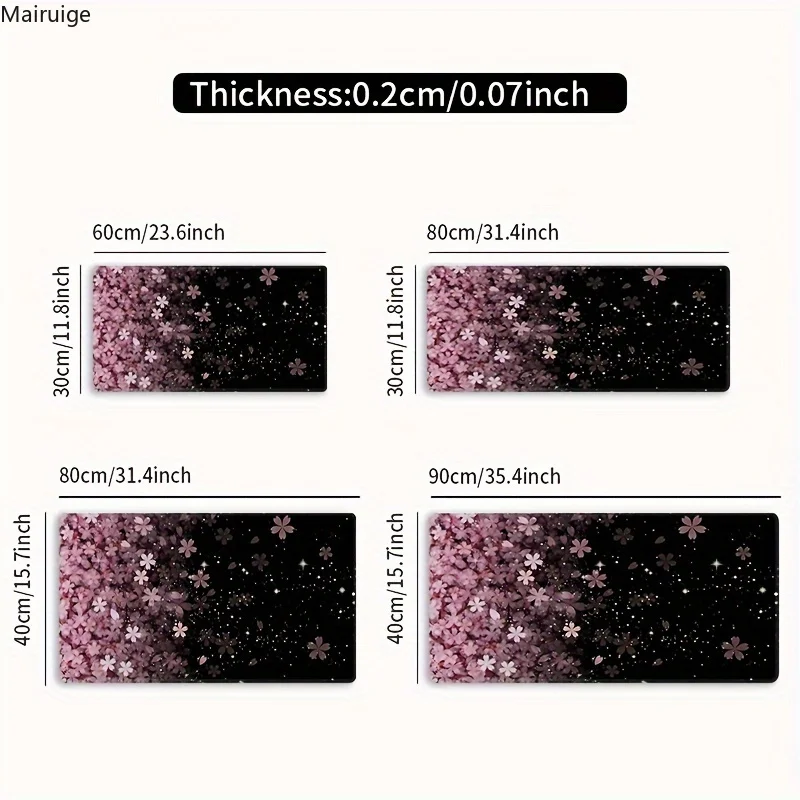 Alas tikus bunga sakura merah muda besar alas keyboard rumah dan kantor anti-selip dasar karet hitam aksesori gaming