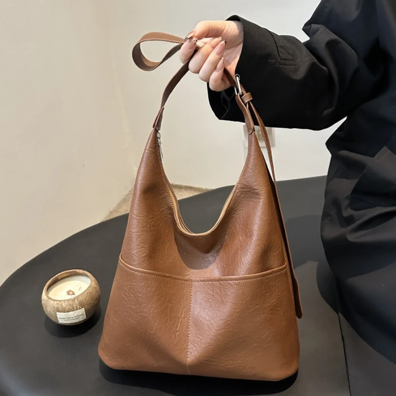 Vintage Soft Crossbody Bag for Woman,Large Capacity Shoulder Tote Purse with Adjustable Strap Casual Handbag for Work Commute