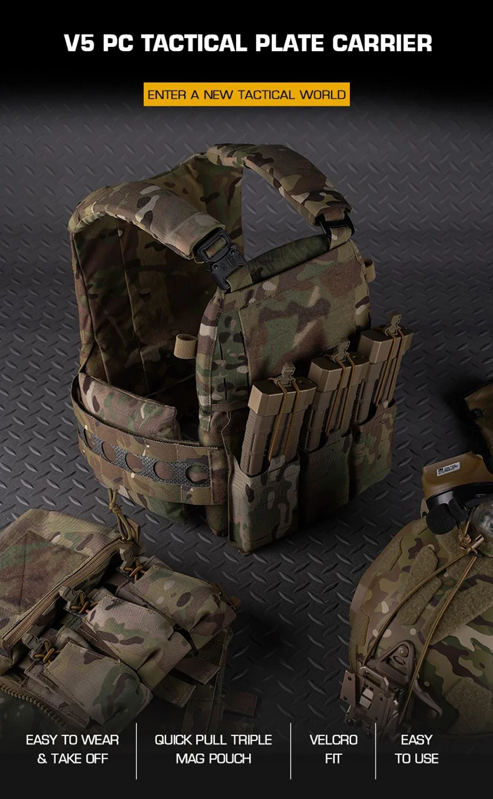 FCPC V5-Stil Taktische Plattenträgerweste – MOLLE Modulare Jagd- und Airsoft-Weste mit Utility-Tasche auf der Rückseite – Detail 1