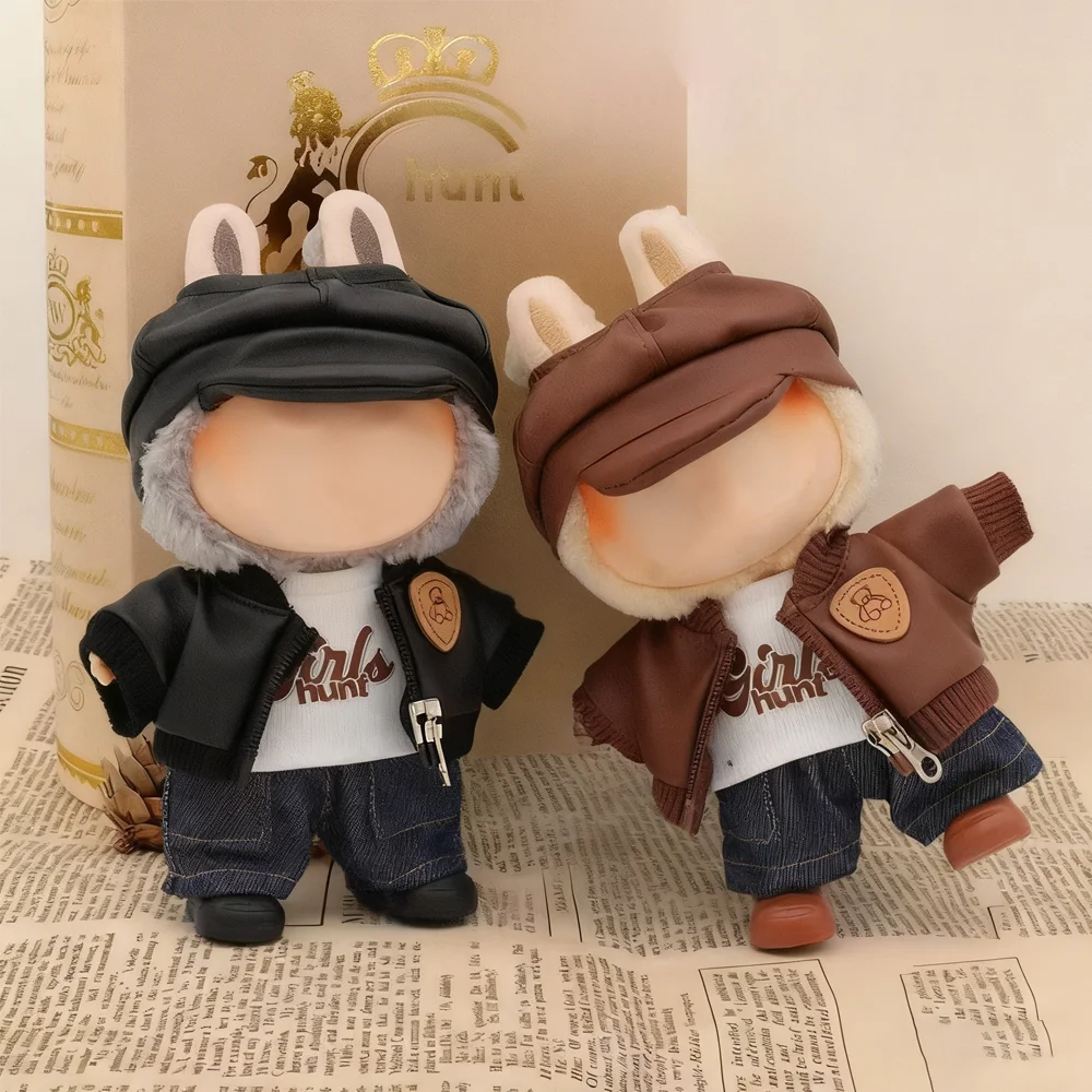 

17 см кукольная одежда, аксессуары, кожаный костюм для v1v2 Labubu, корейский идол, хлопковые кукольные костюмы, крутая красивая одежда
