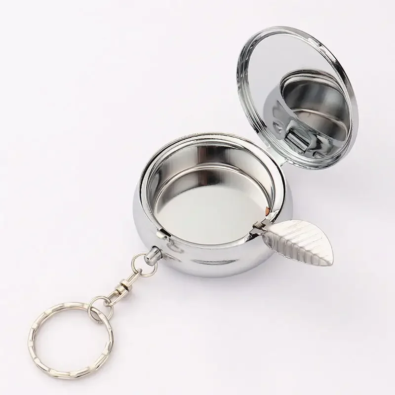 Eco-friendly Portable Sublimation Blank Mini Shaped Silver Cigarette Ashtray Outdoors Round Keychain Smoking Accessories for Diy