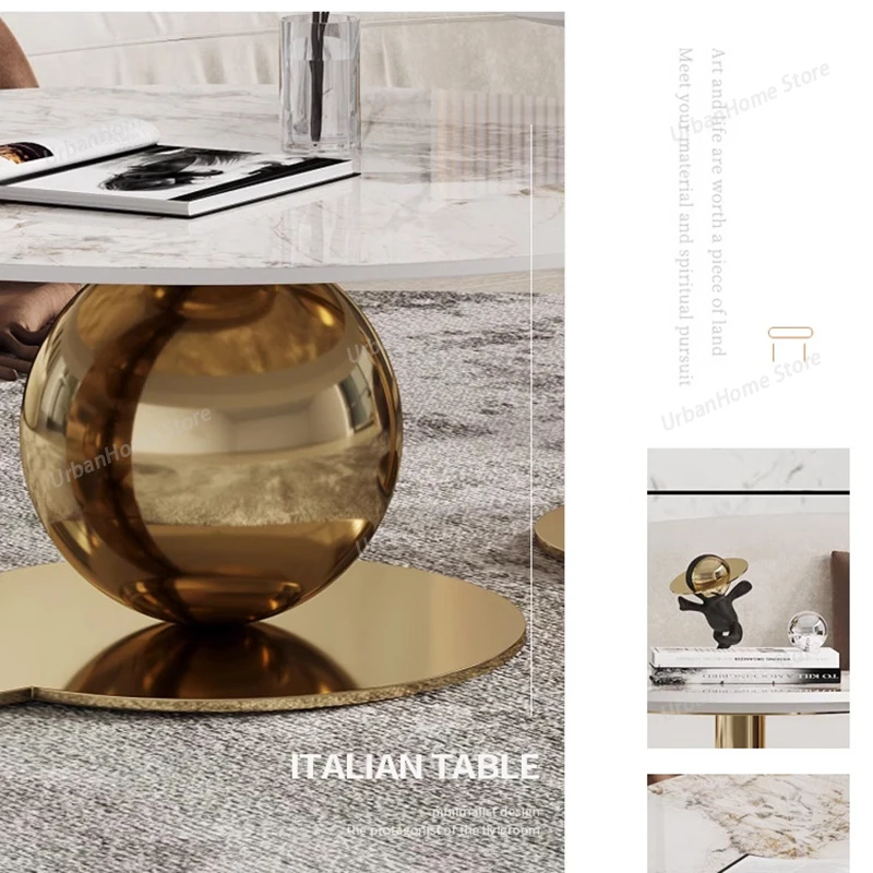 

Nordic Luxury Round Coffee Table Set Stainless Steel Modern Minimalist Rock Plate Coffee Tables Artistic Home Furniture FYCT