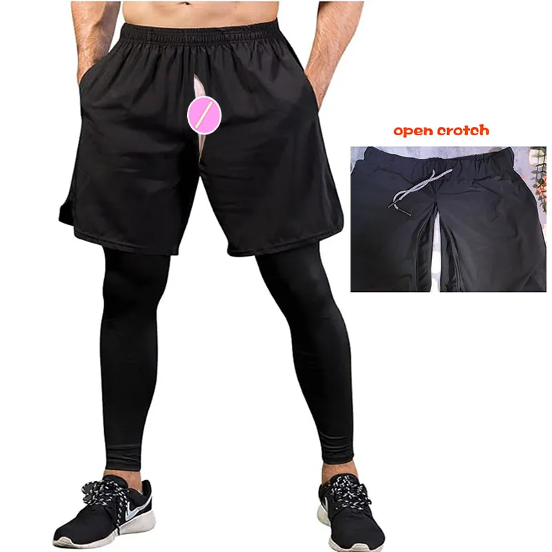 

Invisible outdoor open-crotch sex pant Men's 2 in 1 Running Pants Basketball Tights Pants, Athletic Workout Shorts with Legging