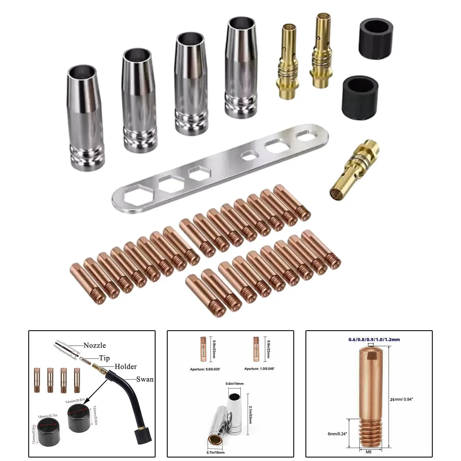 

Welding Accessories Set Replacement Sturdy Tips Holder Gas Nozzle 35Pcs