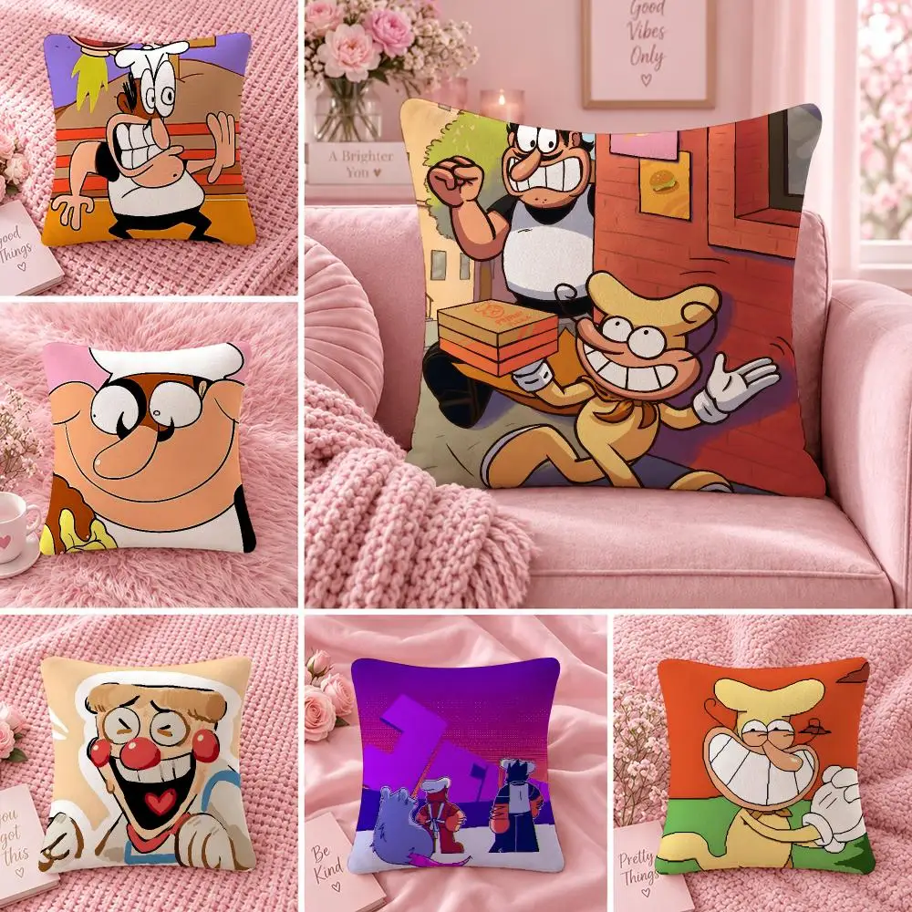 Game Adventure P-Pizza Tower Cushion Cover Double Sided Print Short Plush Pillow Sofa Bedroom Dorm Room Decor Gift