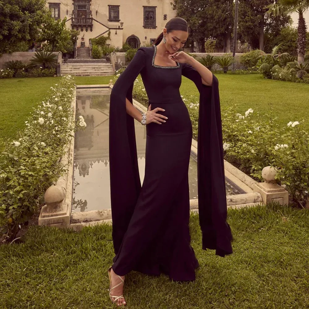 

Customized Long Sleeves Square Neck Evening Dresses Elegant Formal Occasion Prom Gowns Mermaid 2025 Floor Length Prom Dresses