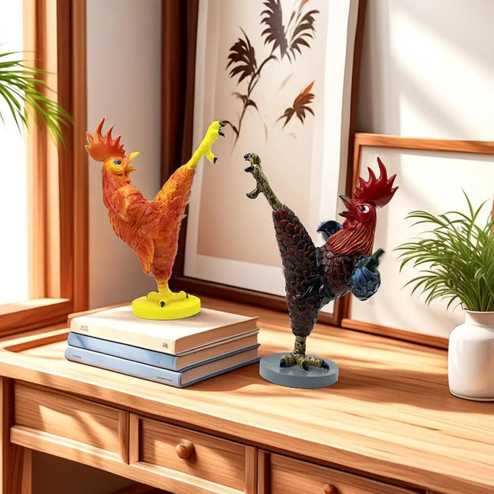 Resin Ornament Whimsical Chicken Figurine Kung Fu Rooster Statue Resin Figurine Drunk Chicken Table Art Sculpture for Home