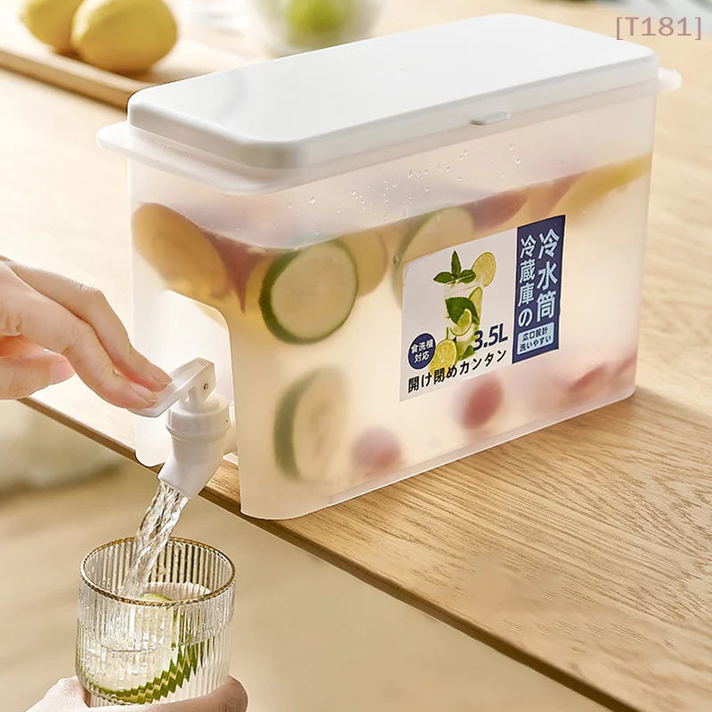 [E] Water Kettle With Faucet Beverage Dispenser Cold Juice Lemonade Drinks Bucket Liquid Storage Tank Outdoor Fridge Organizers