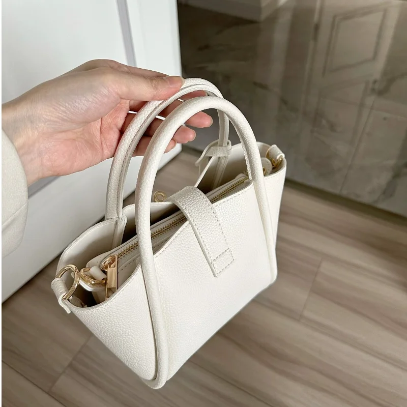 2024 Fashion Simple Shoulder Bags Advanced Women PU Leather Handbags Elegant Female Commuter Top Handle Bucket Bags with Purse