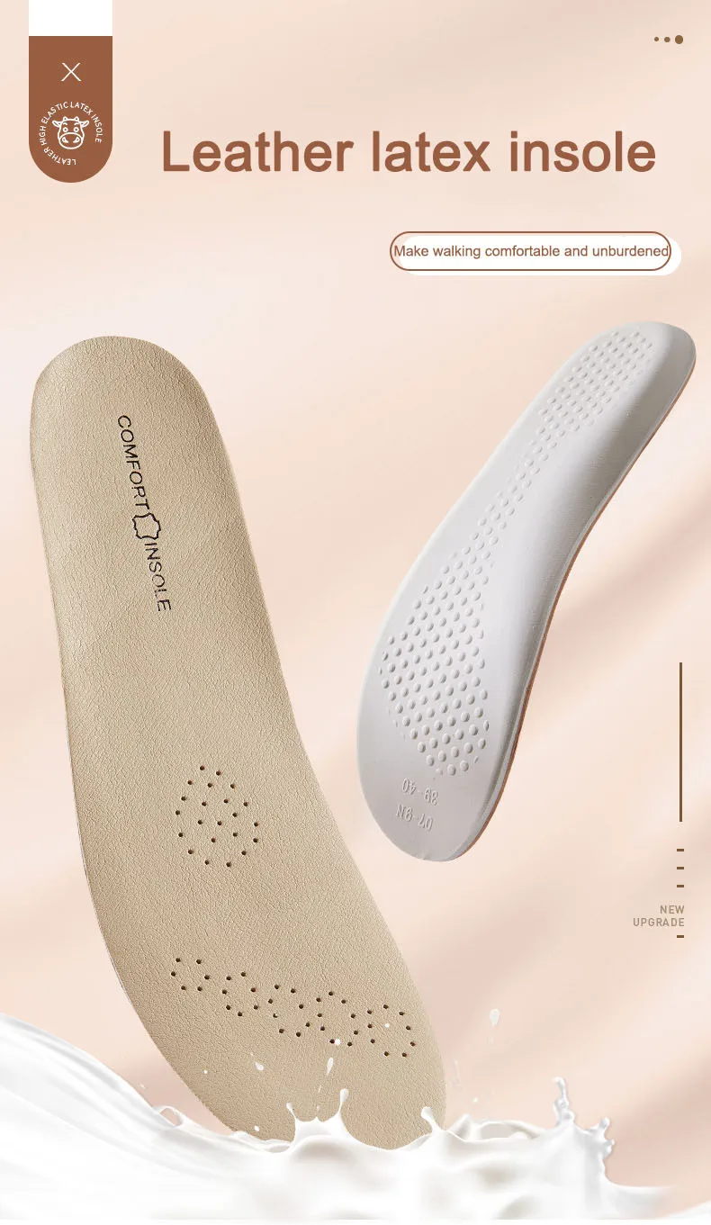 Latex Insole for Feet Leather Shoe Sole Inserts Soft Cowhide Sports Shock Absorbing Plantar Fasciitis Template Insoles for Shoes