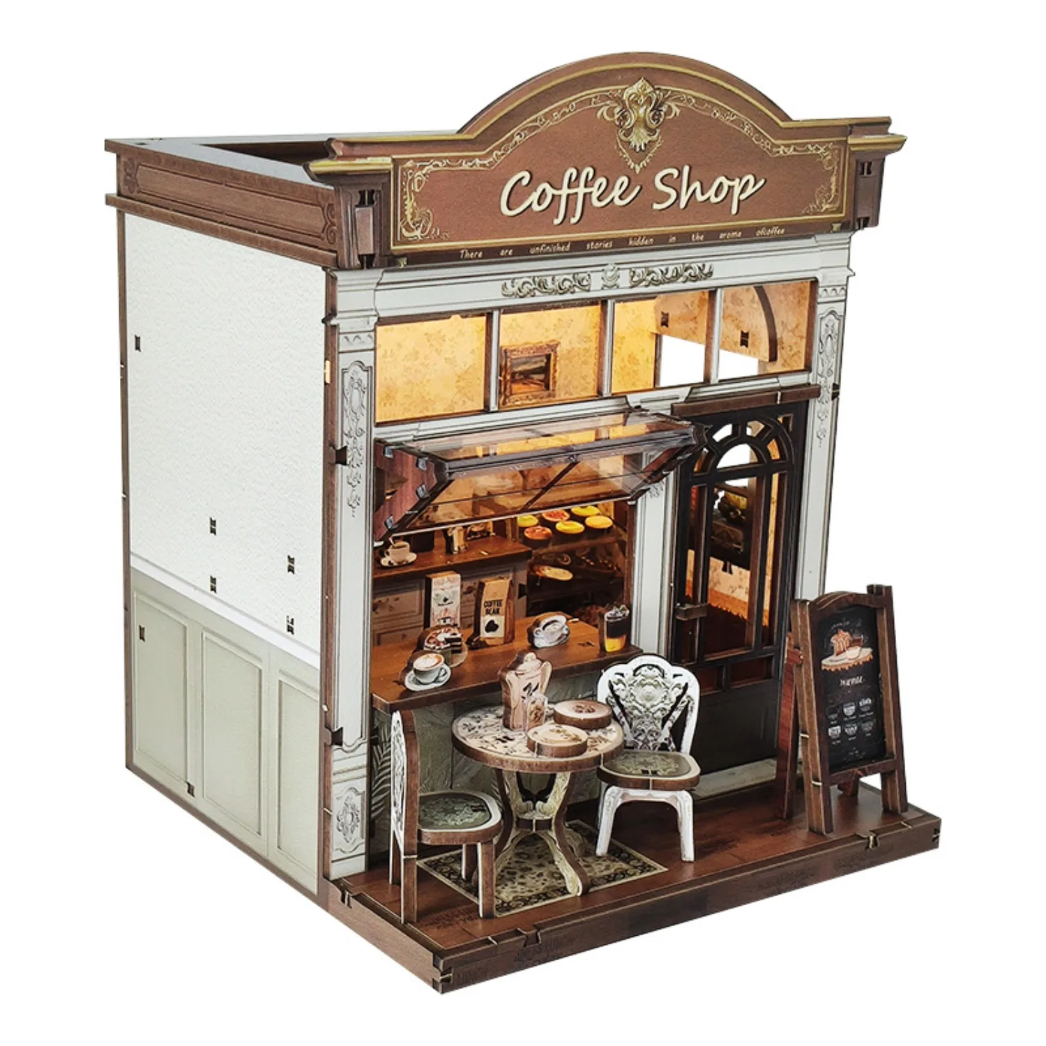 Meet the cafe DIY assembly hut creative diorama mini miniature scene children's puzzle puzzle booknook bookend book nook