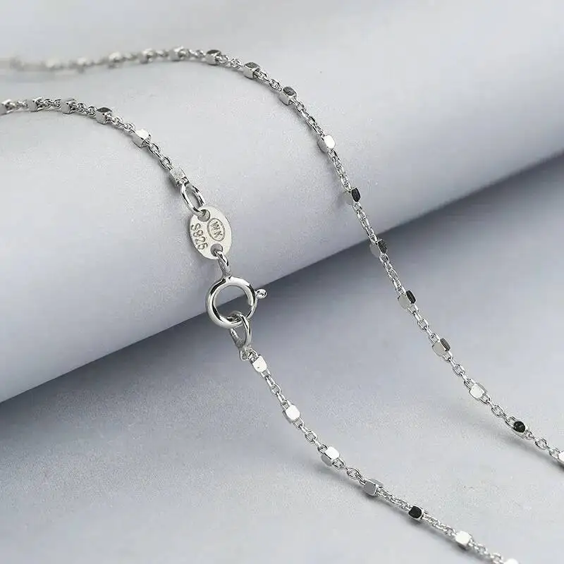 

925 Sterling Silver Cross Link Chain With Square Beads Necklace 1.1mm Thin Dainty Station Choker Necklaces For Women 40cm 45cm