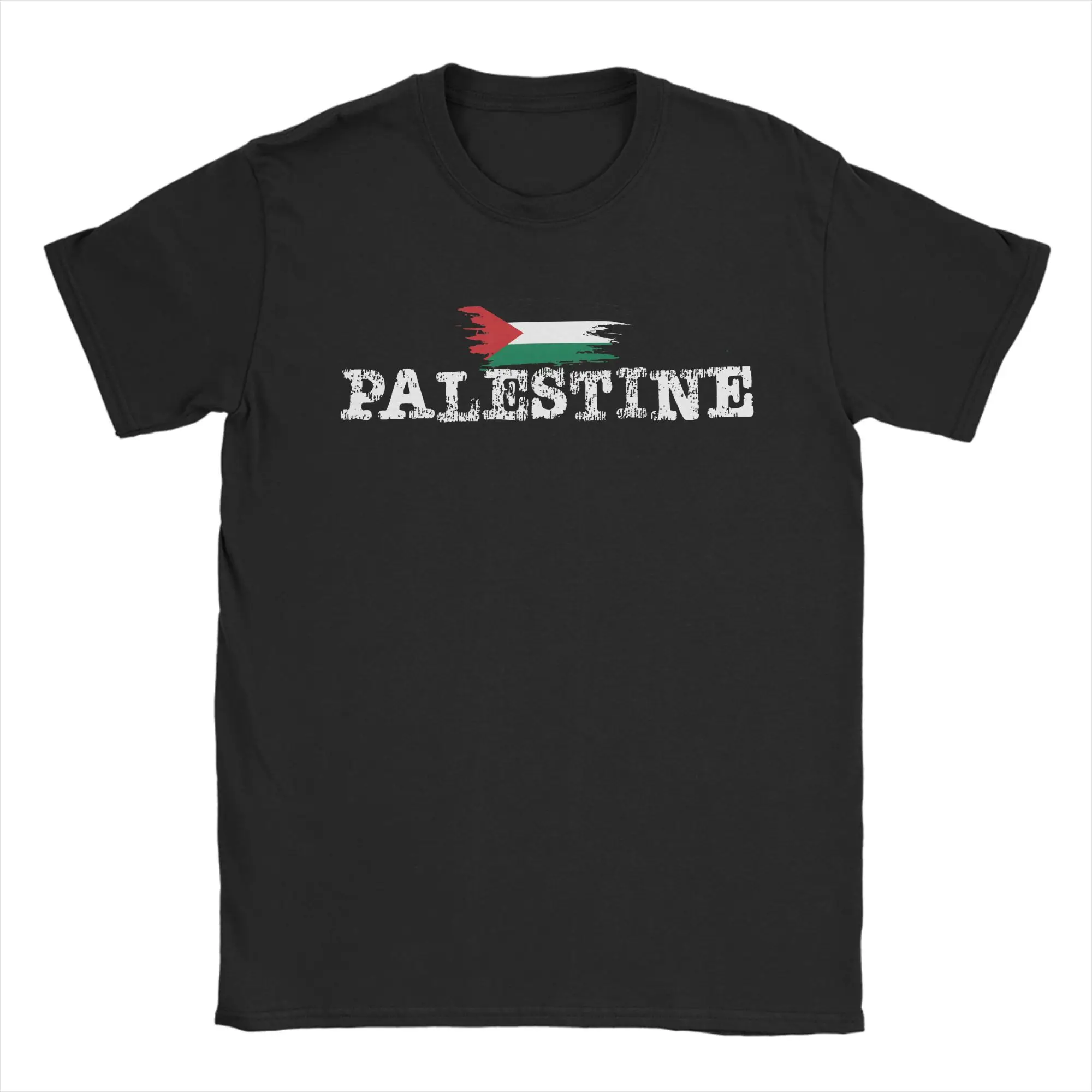 Palestine Grunge Flag Distressed Text Men T Shirts  Funny Tee Shirt Short Sleeve O Neck T-Shirt Cotton Plus Size Tops