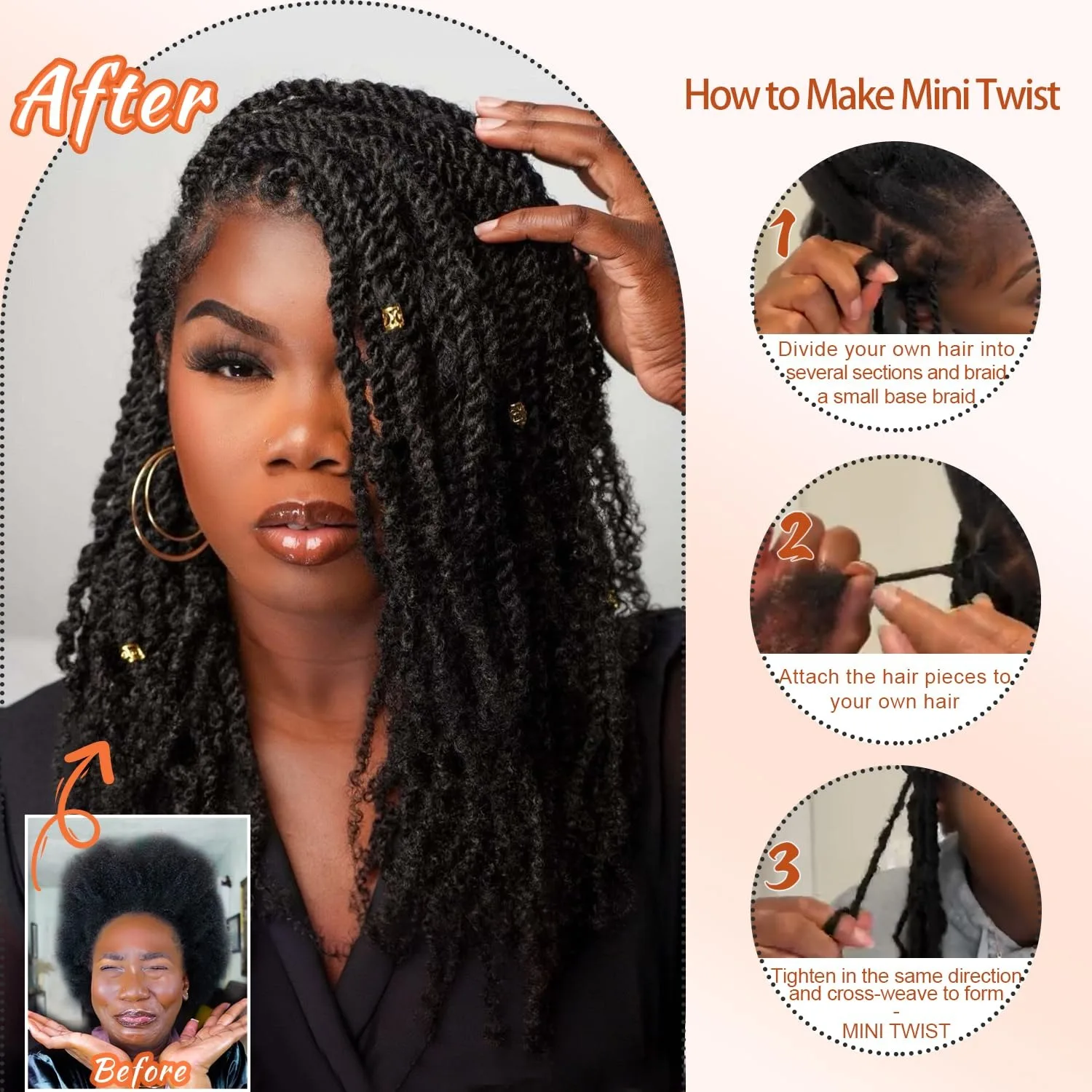 4C Afro Kinky Bulk Human Hair Extensions 10-18Inch No Weft 30/50g 1Pack Peruvian Remy Bulk for Locs Micro Twist Braiding Hair