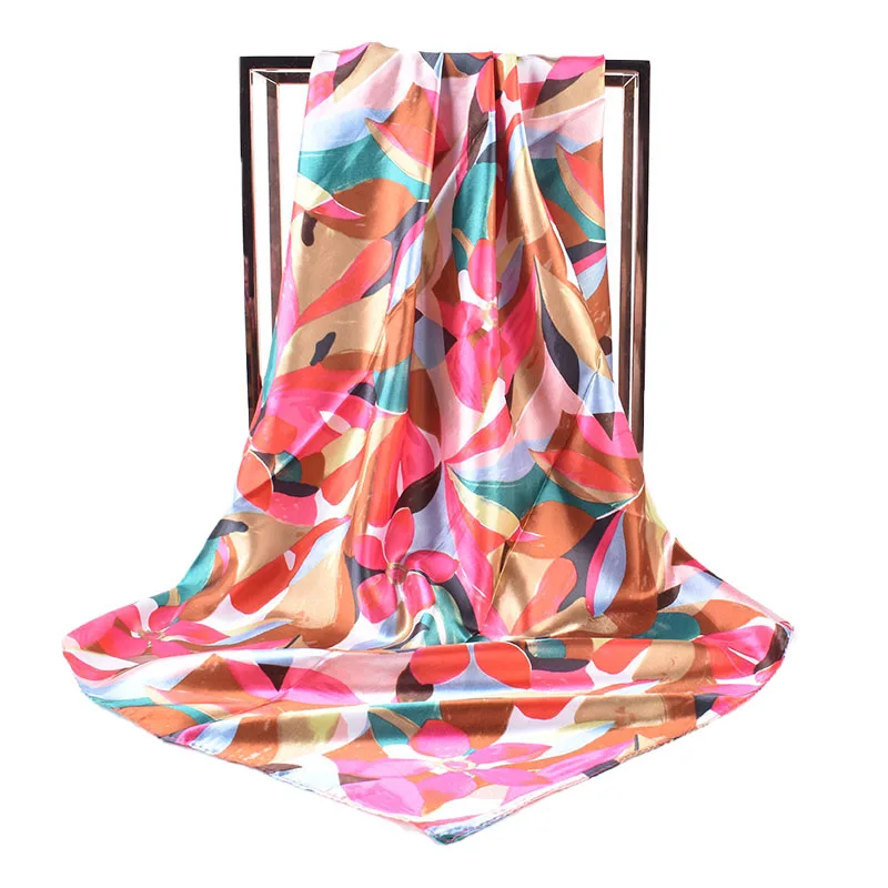 Autumn and winter new color graffiti flowers and leaves 90 color ding silk scarf large square scarf versatile retro print ladies