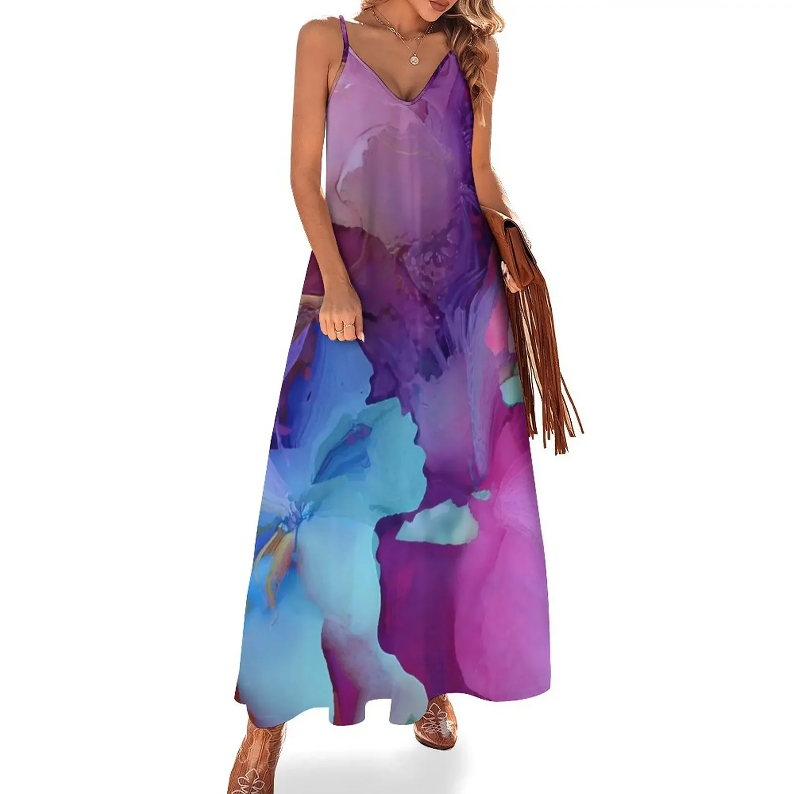 

Alcohol Ink Flower Sleeveless Dress clothes for woman loose summer dress summer clothes for women Women's evening dress