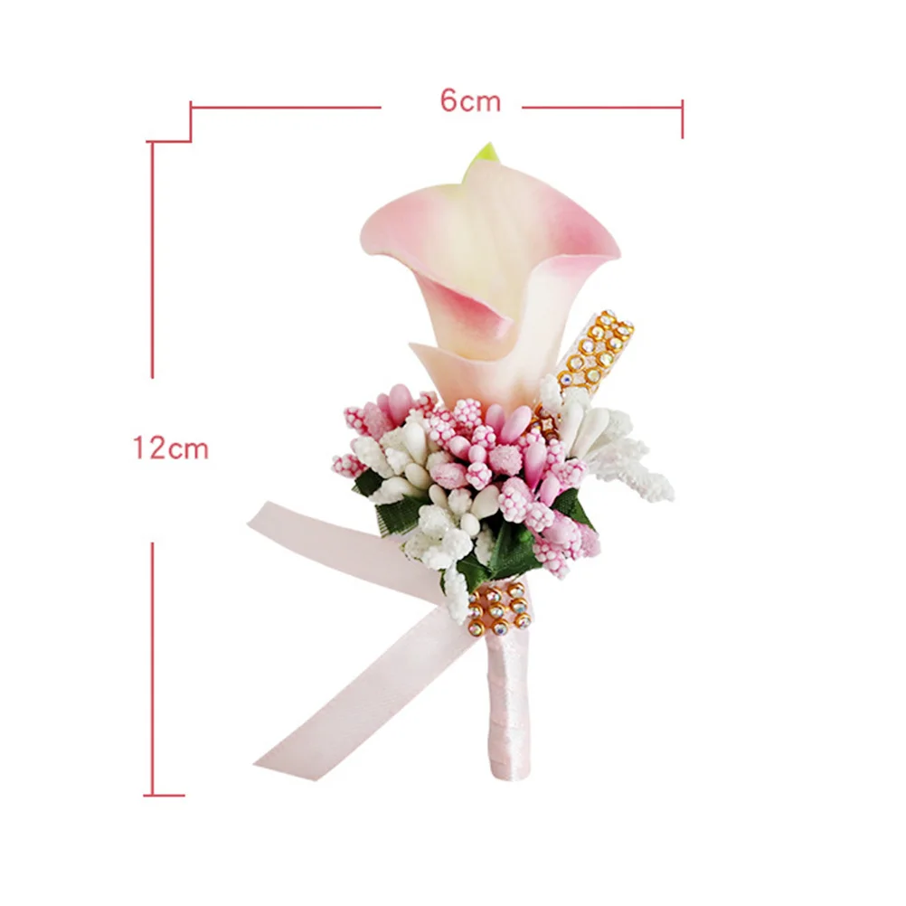 1pc Artificial Flower Brooch Pin Elegant Rhinestone Wedding Boutonniere For Bride Bridesmaid Groom Party Prom Decoration