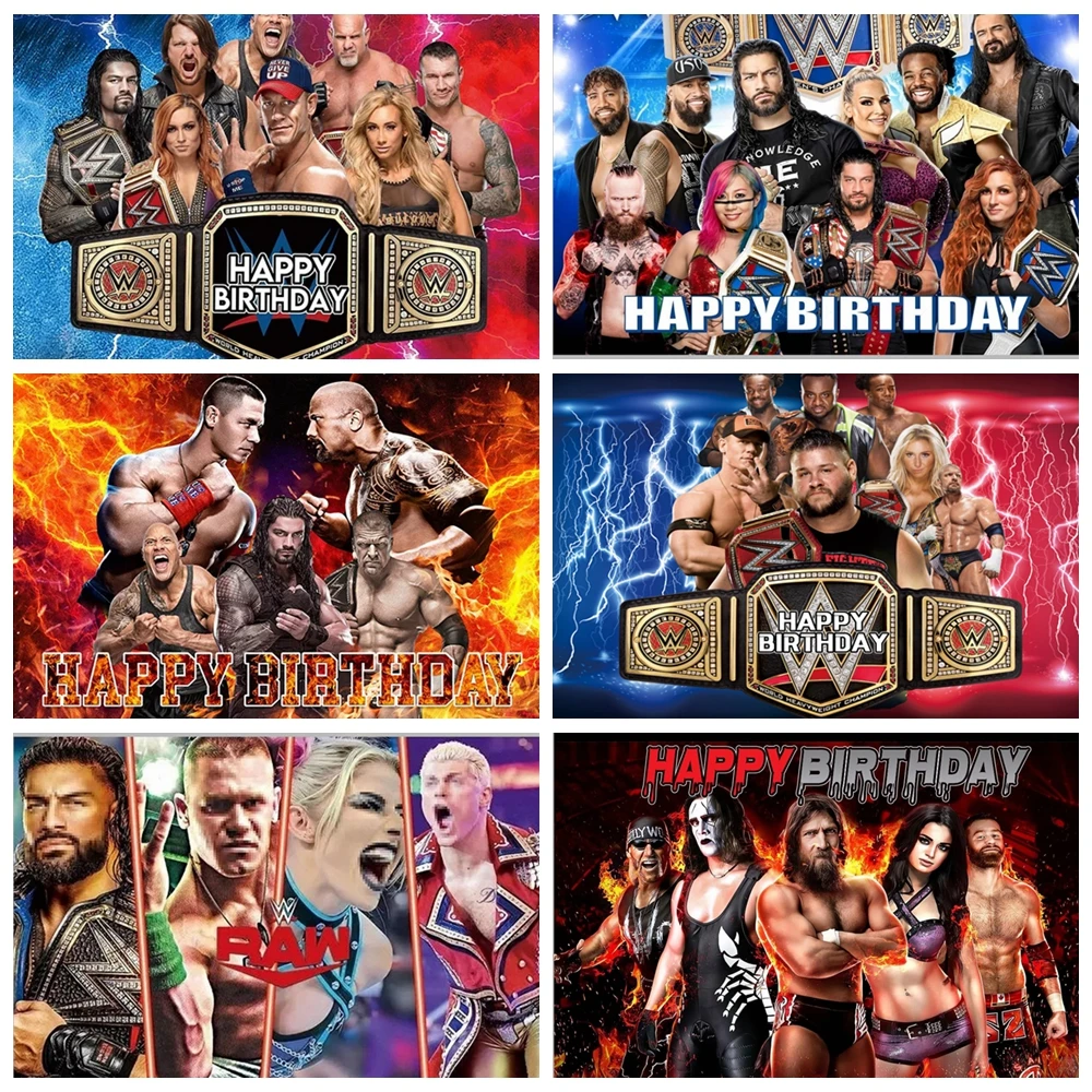 

WWE Wrestling Triathlon Birthday Party Decoration Gold Belt Background Happy Birthday Party Photography Banner Booth Poster