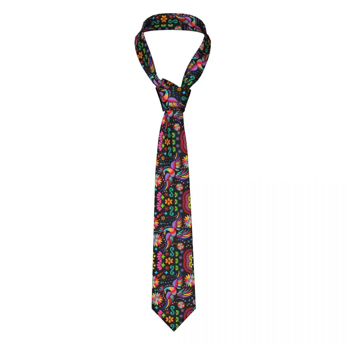 

Personalized Mexican Floral Flower Textile Ties for Men Formal Colorful Embroidery Silk Party Necktie