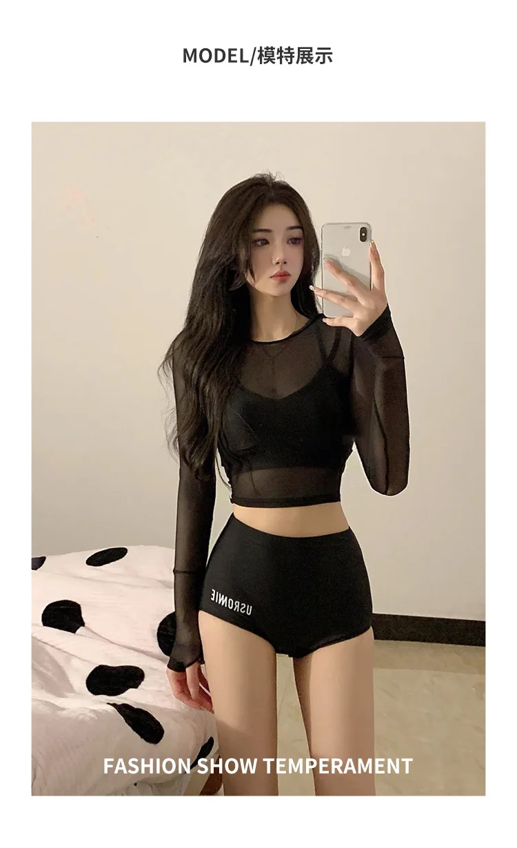 Swimsuit Women\'s Advanced Sense 2022 New Korean Ins Conservative Split Three-piece Sports Long-sleeved Hot Spring Bathing Suit