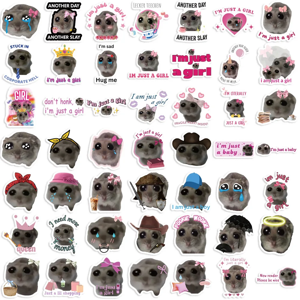 56Pcs I\'m Just A Girl Sticker Funny Hamster Meme Sad Cute Stickers for Kids, Aesthetic Waterproof Vinyl Sticker for Laptop