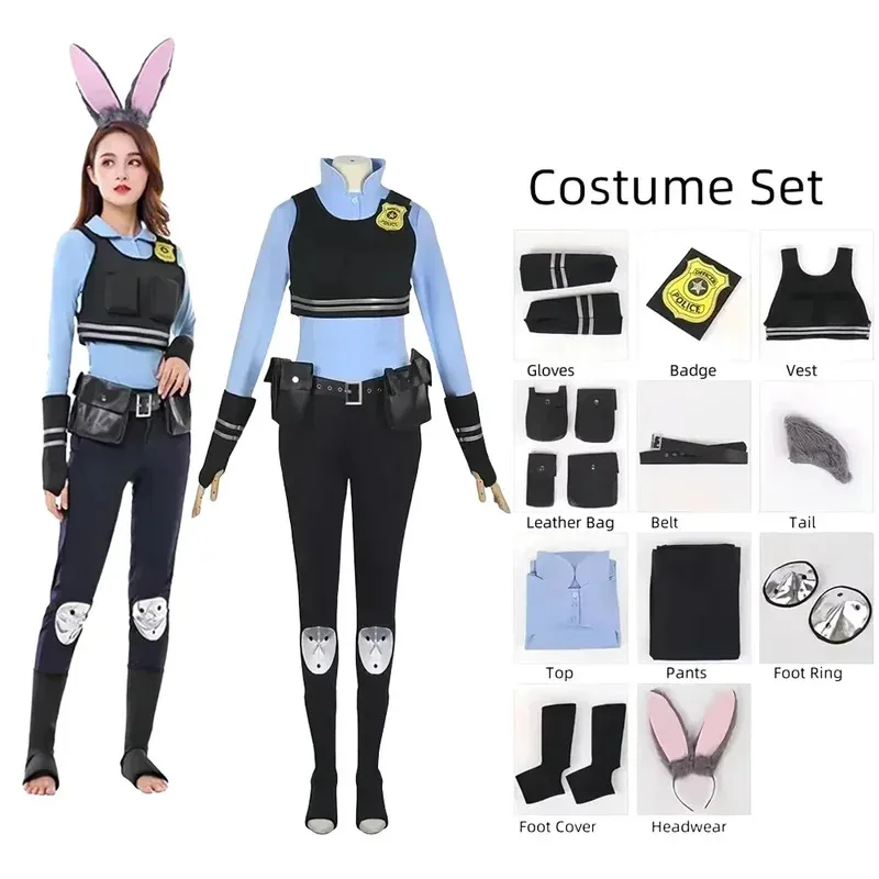 nouveau-zootopia-judy-lapin-costume-bandeau-vetements-pantalons-accessoires-halloween-fete-costume-femme-adulte-dessin-anime-animal-cosplay