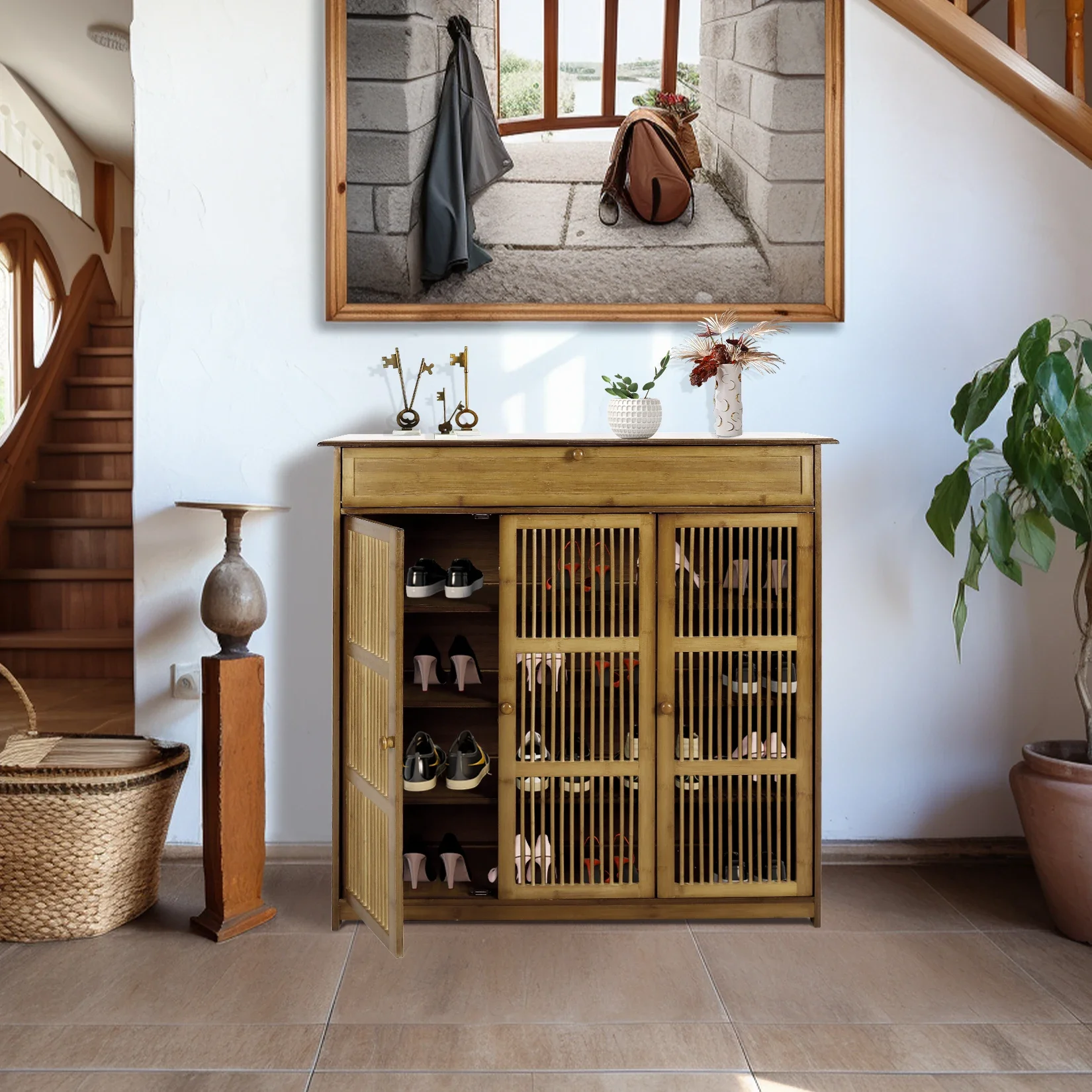 

#For Shoe Cabinet with 3 Doors , 4 Tier Shoe Storage Cabinet, Freestanding Shoe Rack Storage Organiz for Closet