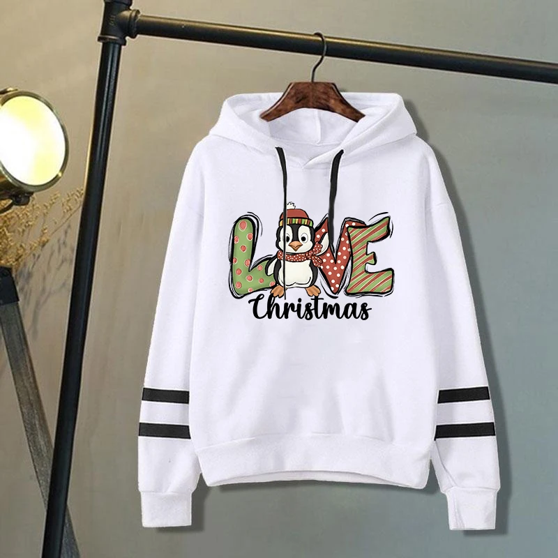 Neue Weihnachten Pinguin Liebe Druck Hoodies für Frauen Männer Herbst Winter Sweatshirt Mode Streetwear Pullover Kapuze