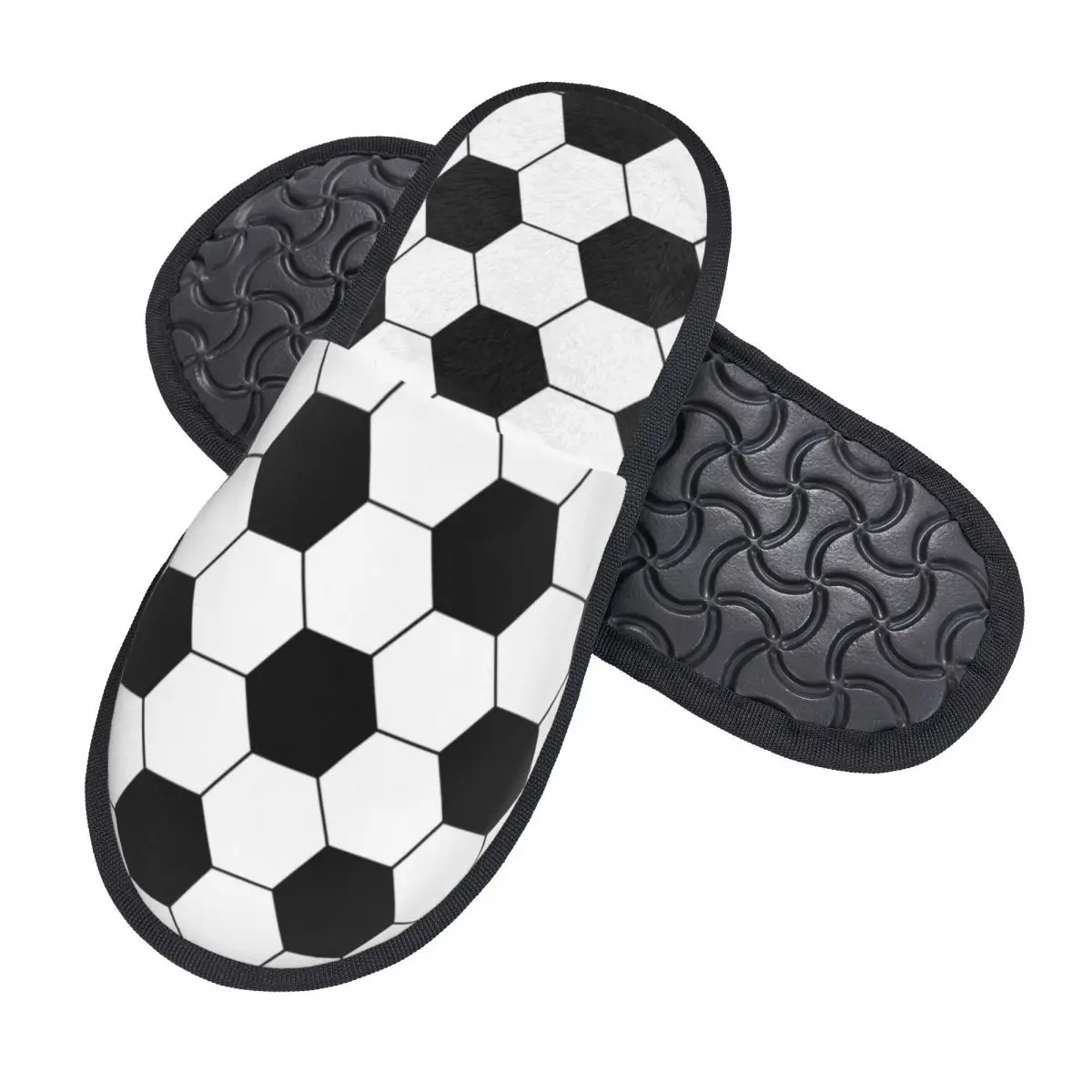 Custom Football Pattern Hexagonal Comfort Scuff Memory Foam Slippers Women Soccer Ball Bedroom House Shoes