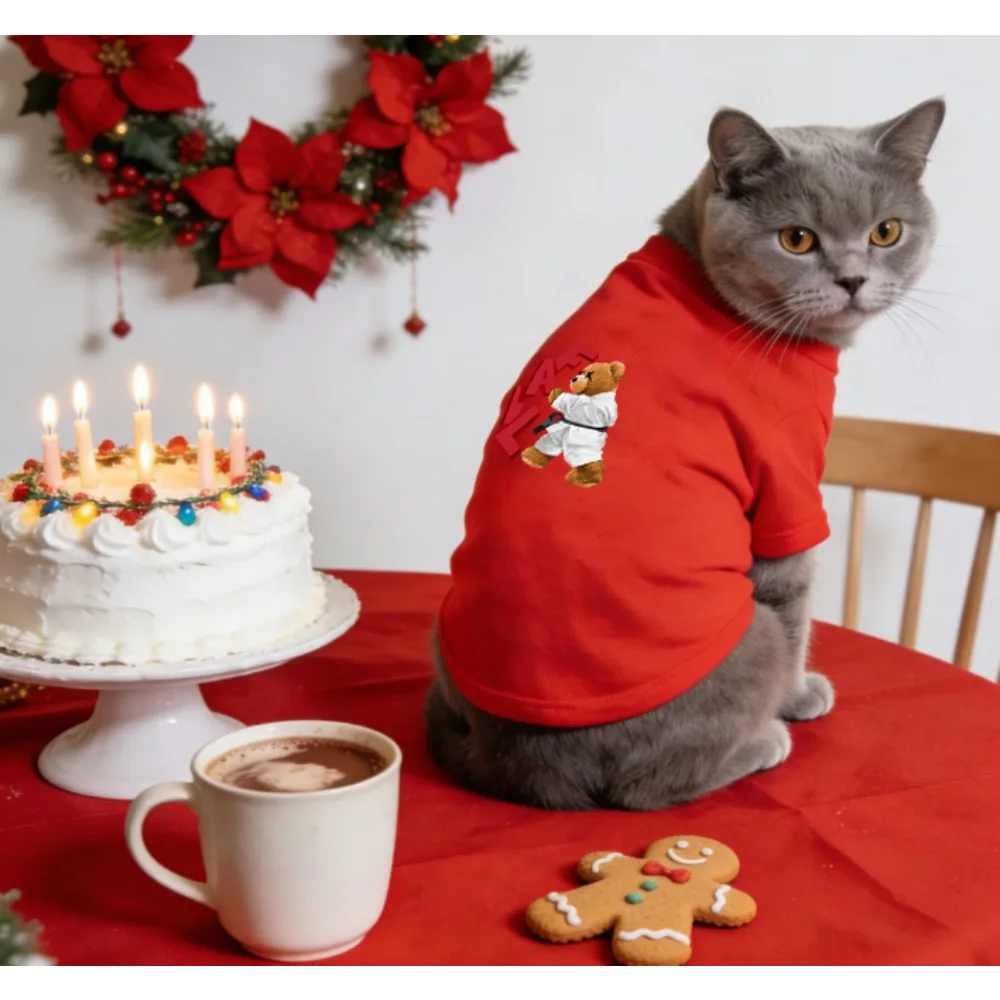 1 cartoon printed pet T-shirt, daily clothing, suitable for cats and dogs to walk indoors and outdoors, mom's first choice