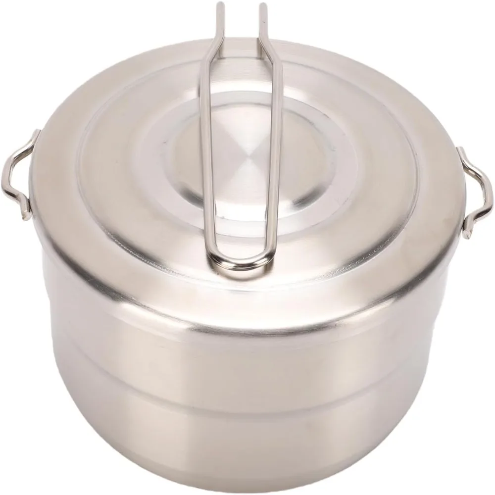 Portable 1.5L Camping Cook Pot Folding Handle Practical 304 Stainless Steel Lunch Box With Lid Outdoor Cookware Picnic